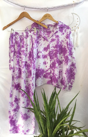 Piyama Panjang Tie Dye White Lilac XL